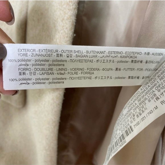 Zara Mid Length Cream Collarless Patch Pocket Coat - Picture 5 of 8